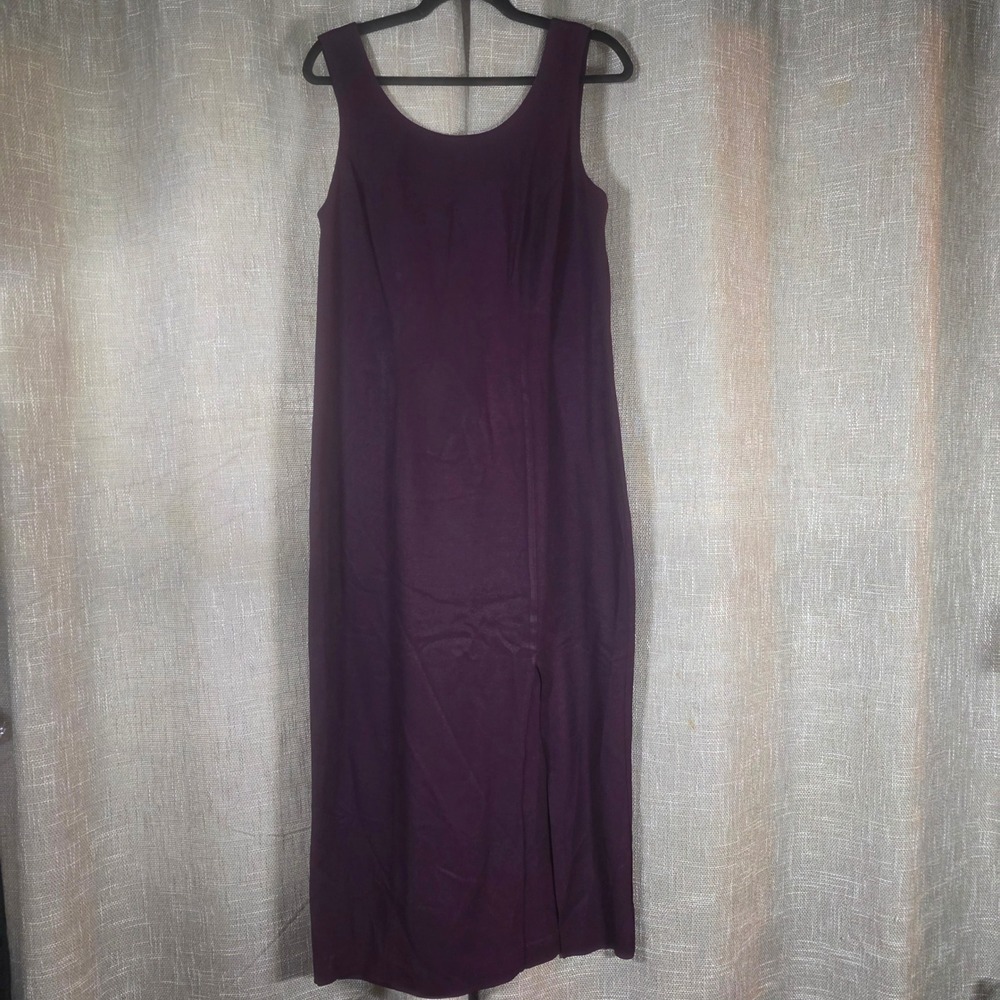 S.L. Fashions Purple Maxi Dress Side Slit Sheath Formal Size 12 USA 90s Vintage